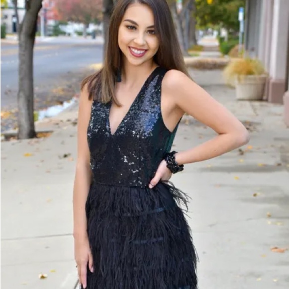 L'ATISTE Black Sequin Mini Dress